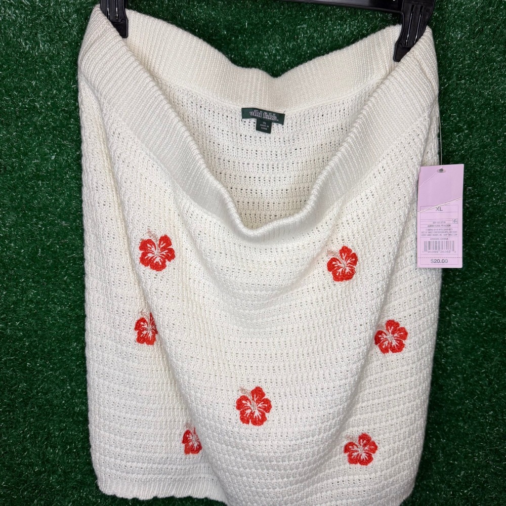 NWT Wild Fable XL Ivory Hibiscus Floral Knit Cover Up Skirt Y2K Beach